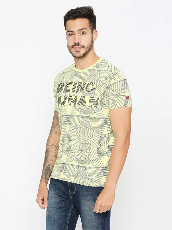 Being Human Men Regular T-Shirts-Wax Yellow